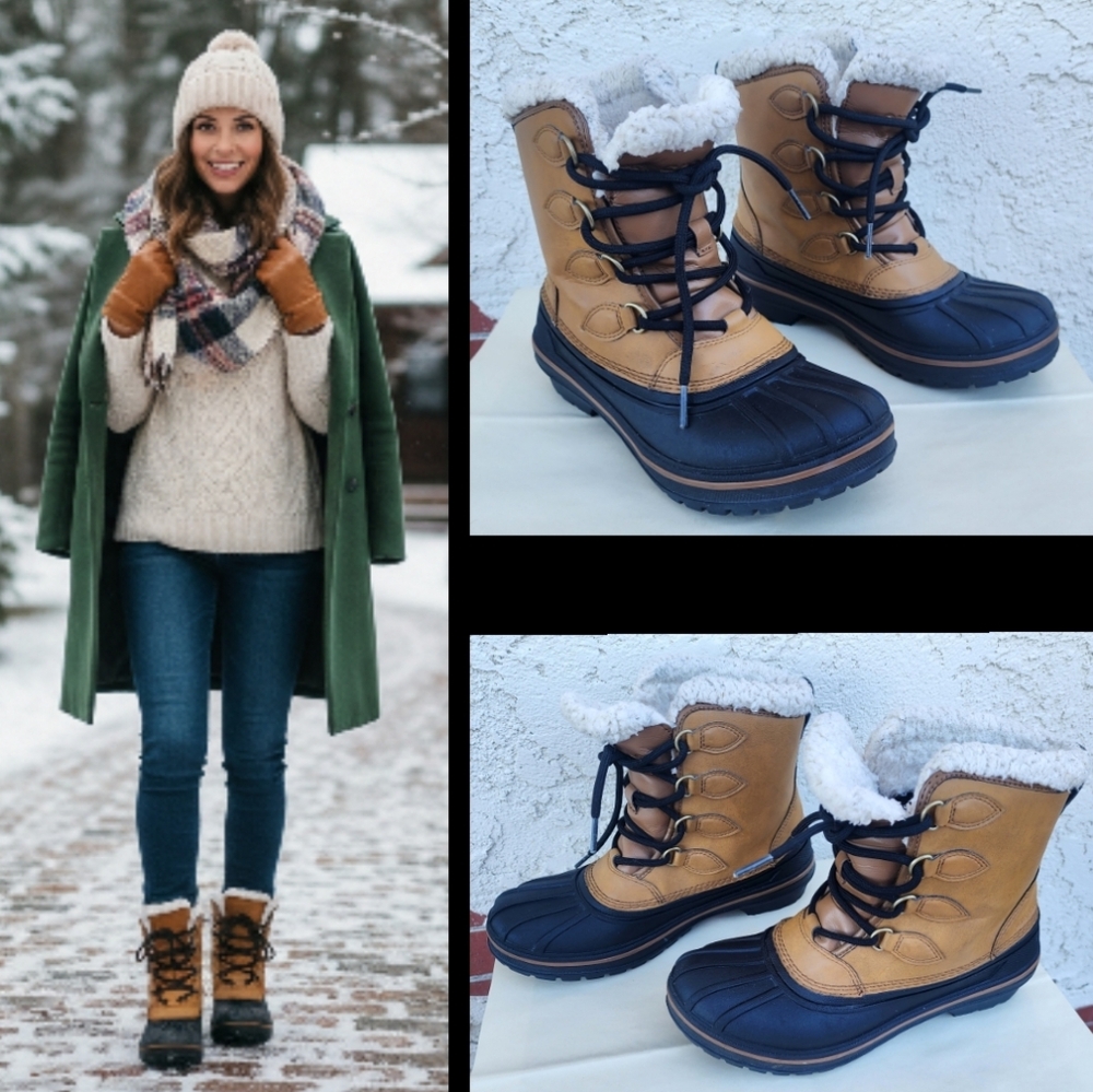 Size 6 women Crocs AllCast Duck Lace Up Winter Snow Boots Faux Fur Sherpa